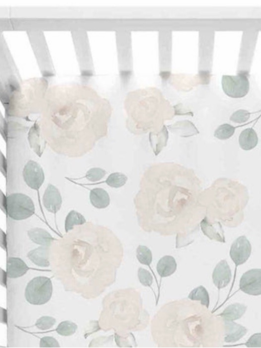 Caden Lane Eleanor Floral Crib Sheet in White, Cream & Sage